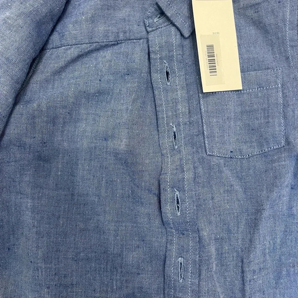 Janie & Jack Blue Linen Button Down Collared Shirt - Picture 7 of 8